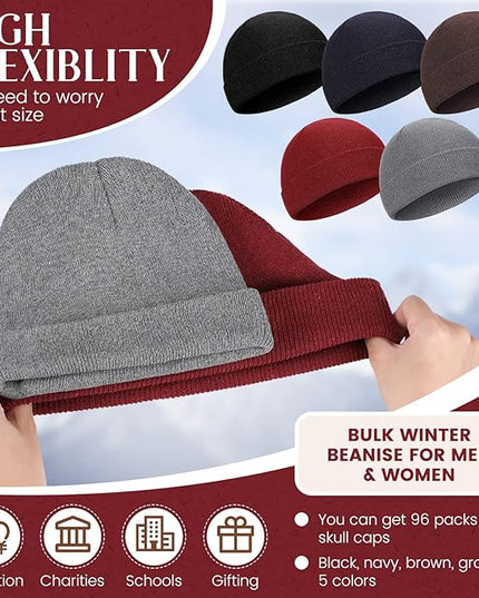 Tarpop 96 Pack Beanies Unisex Bulk for Men Women, Winter Beanie Hats Packs Knit Hat Warm Skull Cap Homeless