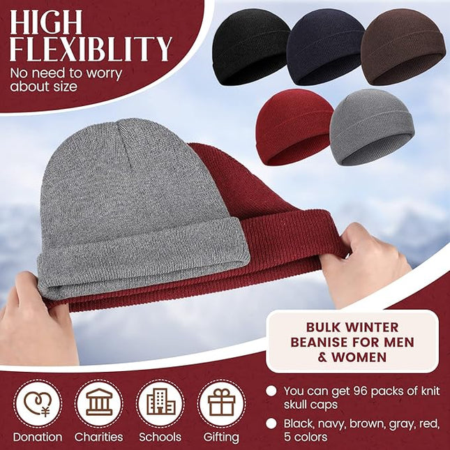 Tarpop 96 Pack Beanies Unisex Bulk for Men Women, Winter Beanie Hats Packs Knit Hat Warm Skull Cap Homeless