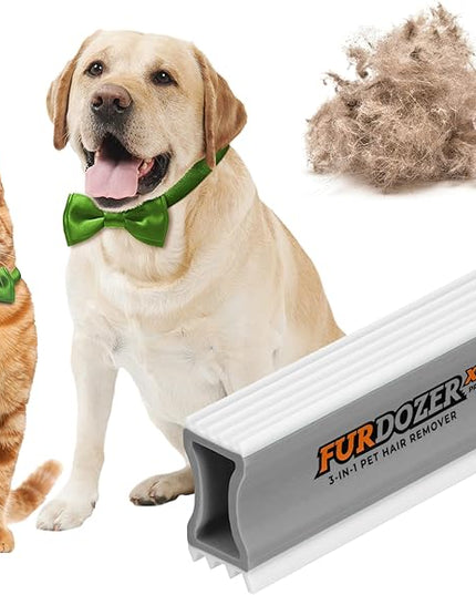 FurDozer Pet Hair Remover & Auto Detailing Tools - Cat & Dog Hair Remover for Carpets, Car Interiors, Couches, Bedding, & Pet Furniture (Gray, X3 PRO - 5" Long)