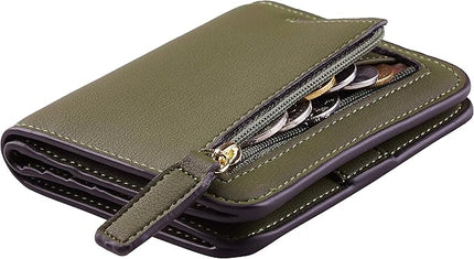 Toughergun Women’s Small Slim Leather Wallet with RFID Protection, Compact Bifold Mini Purse with Clear ID Window