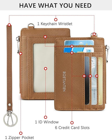 BOSTANTEN Small Wallet For Women RFID Leather Credit Card Holder Slim Wristlet Keychain Wallet With Zipper Pocket