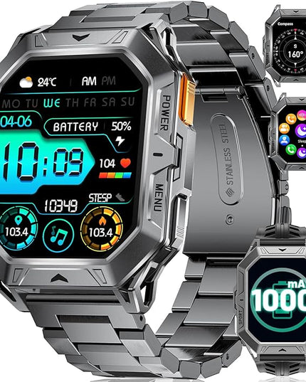 LIGE Military Smart Watches for Men(Answer/Make Calls),100-Day Battery Life,2.13" AMOLED Outdoor Sports Smartwatch with Compass,Fitness Tracker with 100+Sports Modes for Android iOS,AI Voice
