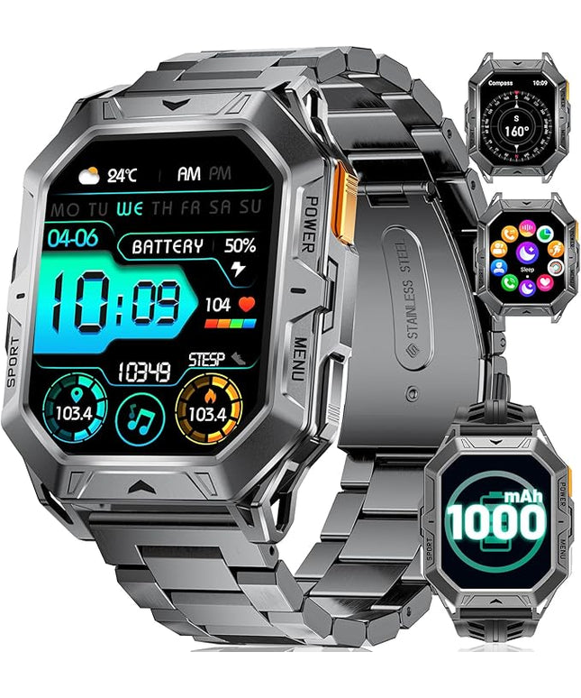 LIGE Military Smart Watches for Men(Answer/Make Calls),100-Day Battery Life,2.13" AMOLED Outdoor Sports Smartwatch with Compass,Fitness Tracker with 100+Sports Modes for Android iOS,AI Voice