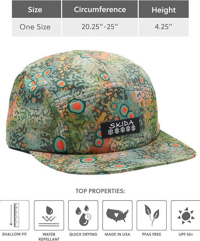 Skida 5 Panel Cap Outdoor UPF Sun Protection Wide Brim Camp Hat Running, Hiking, Golf, Pickleball, Beach Outings