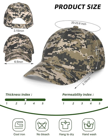 Handepo 24 Pcs Blank Baseball Cap Adjustable Back Strap Plain Blank Camouflage Hat Unisex Baseball Cap for Trucker Men Women