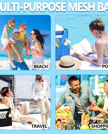 Mesh Beach Bag, Large Beach Tote with Zipper Pocket, Toys Pool Bag for Family Travel Vacation Cruise Essentials