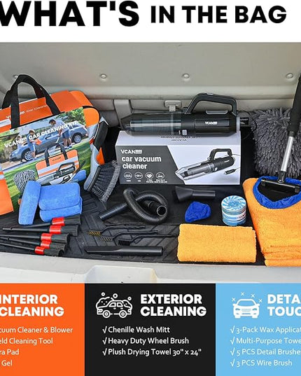Car Cleaning kit, Car Interior Detailing kit with 10000pa Car Vacuum Cleaner, Detailing Brush Set, Wheel Brush, Windshield Cleaner Tool, Complete Auto Accessories for Men, Women