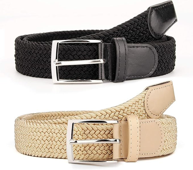 Radmire 2 Pack Elastic Braided Woven Canvas Belts for Men and Women