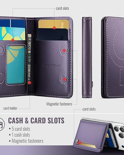 Vinich for MagSafe Wallet Magnetic RFID Blocking Card Holder Compatible with MagSafe Phones and Cases, Strong Magnet Minimalist Phone Wallet for iPhone 17/16/15/14/13/12/ Pro/Max/Plus, Purple