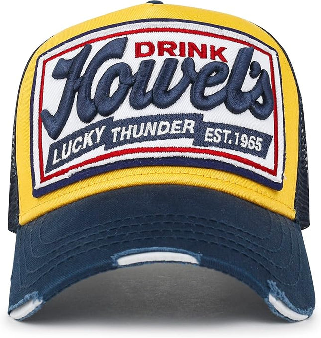 ililily Premium Howels Embroidery Vintage Baseball Cap Distressed Trucker Hat