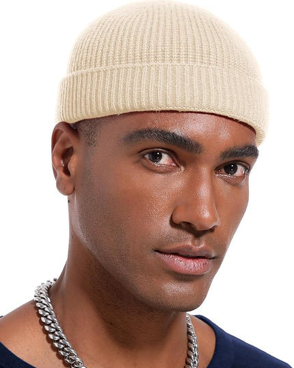 vidsel Thin Wool Fisherman Beanie Hat for Men Women Fall Winter,Short Knit Cuffed Fashion Trawler Skull Cap,Watch Cap