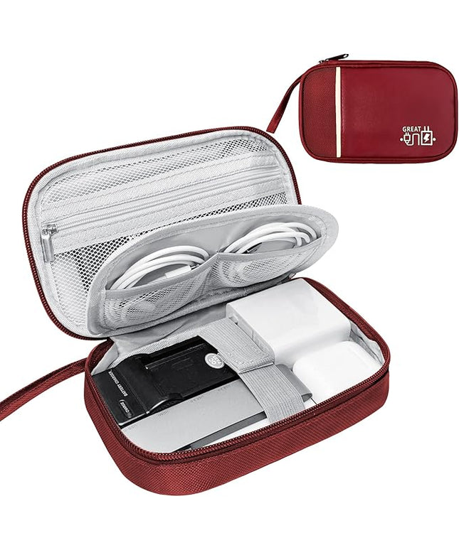Travel Cable Organizer Bag Pouch Electronic Accessories Carry Case Portable Waterproof All-in-One Storage Bag for Cable,Charger, Phone, Hard Drive，SD Card-Wind Red