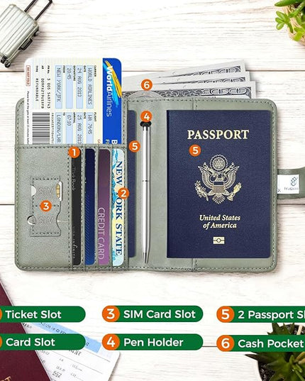 Melsbrinna Premium Leather Passport Holder Covers Case, Waterproof Rfid Blocking Travel Wallet Passport Holder with Pen Holder, Cute Passport Book for Women/Men