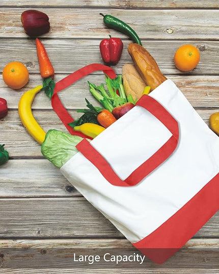 TOPDesign 1-Pack Super Strong Large 12oz Cotton Canvas Tote Bag, Reusable Grocery Shopping Cloth Bag, Fashionable Two-Tone Tote for Crafts, DIY Your Creative Designs