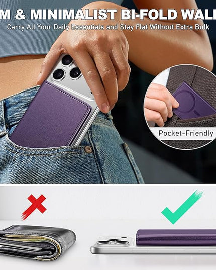 TUCCH for Magsafe Wallet with 6 Card Holders, RFID Blocking [Clear ID Window] PU Leather Men Women Folio Magnetic Phone Wallet for iPhone 17/16/15/14/13/12/Plus/Air/Pro/Pro Max Series, Dark Purple