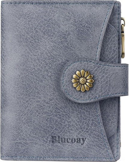 Blucoay Womens Wallet,RFID Blocking Wallet Women Soft Leather Bifold Small Wallets For Women Card Holder With Removable ID Window(greyblue)