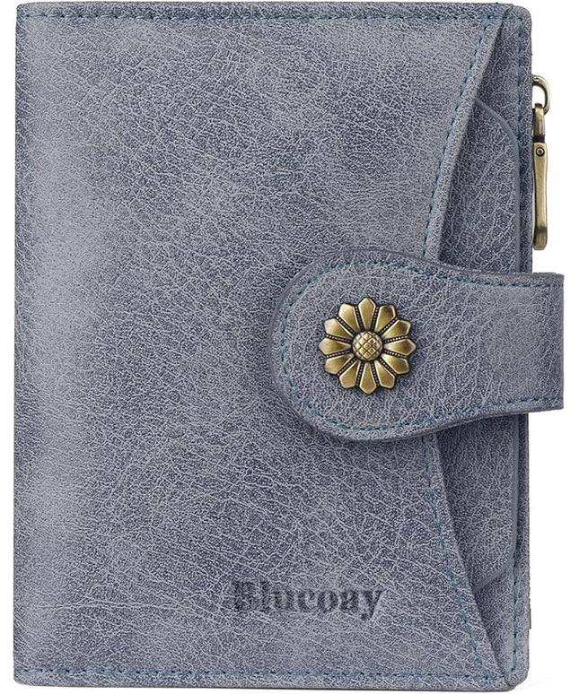 Blucoay Womens Wallet,RFID Blocking Wallet Women Soft Leather Bifold Small Wallets For Women Card Holder With Removable ID Window(greyblue)