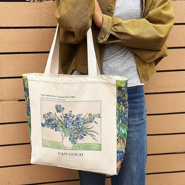 BROADREAM Aesthetic Canvas Tote Bag for Women, Vintage Reusable Book Tote Bag with Inner Zipper Pocket