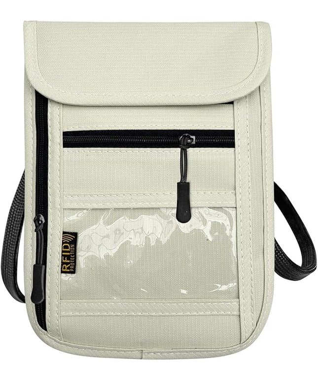 RFID Blocking Travel Neck Wallet Pouch and Passport Holder, Travel Neck Pouch Passport Holder for Women & Men - Beige