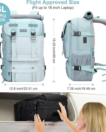PIJUSHI Travel Backpack for Women Carry on Luggage Backpack Flight Approved Convertible Duffle Bag Fit 16 Inch Laptop(PE037 Blue)