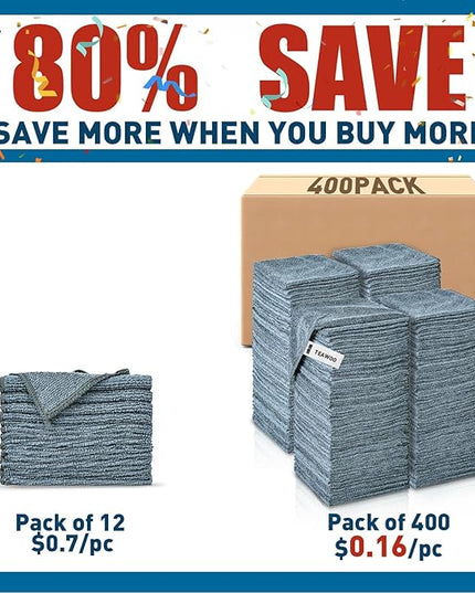 Gray Microfiber Cleaning Cloths Bulk Pack-400 Pack, Microfiber Towels Bulk, Towels for Cars, Cleaning Rags Gray (12x12 inches)