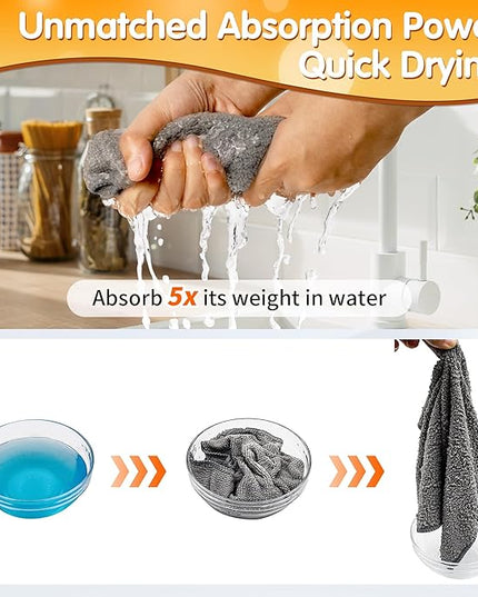 FIXSMITH Microfiber Cleaning Cloth -Pack of 12, Highly Absorbent Cleaning Rags(Grey&Orange), 16"X12" All Purpose Cleaning Towels for Housekeeping, Kitchen, Car, Reusable Microfiber Towels