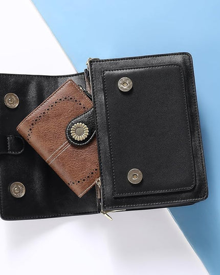 SENDEFN Small Womens Wallet Leather Bifold Card Holder RFID Blocking with Zipper Coin Pocket