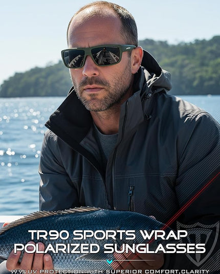 ATTCL Polarized Sunglasses Men for Fishing: UV Protection Lightweight TR90 Sports Wrap Sun Glasses Driving Golf Running