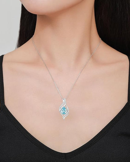 Birthstone Necklace gift for Women S925 Sterling Silver Teardrop with Cubic Zirconia- Birthday Jewelry gift for her, Girlfriend, Wife, Mom on Birthday, Anniversary