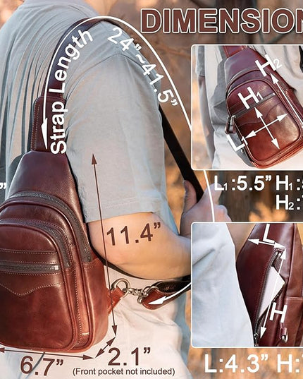 Genuine Leather Sling Bag for Men and Women Crossbody Shoulder Bag Sling Backpack Chest Purse Carry on Casual Daypack