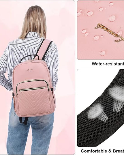 LOVEVOOK Laptop Backpack for Women 15.6 inch,Cute Womens Travel Purse,Professional Laptop Computer Bag,Waterproof Work Business College Teacher Bags Carry on Backpack with USB Port,Pink