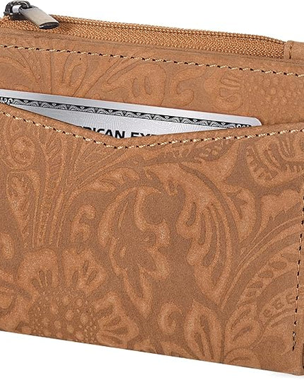 Oak Leathers Leather Wallet For Women - Small RFID Coin Purse Credit Card & ID Holder for Ladies, Gift for Women's, Bifold Wallets (Crazy Horse Cognac Flower)