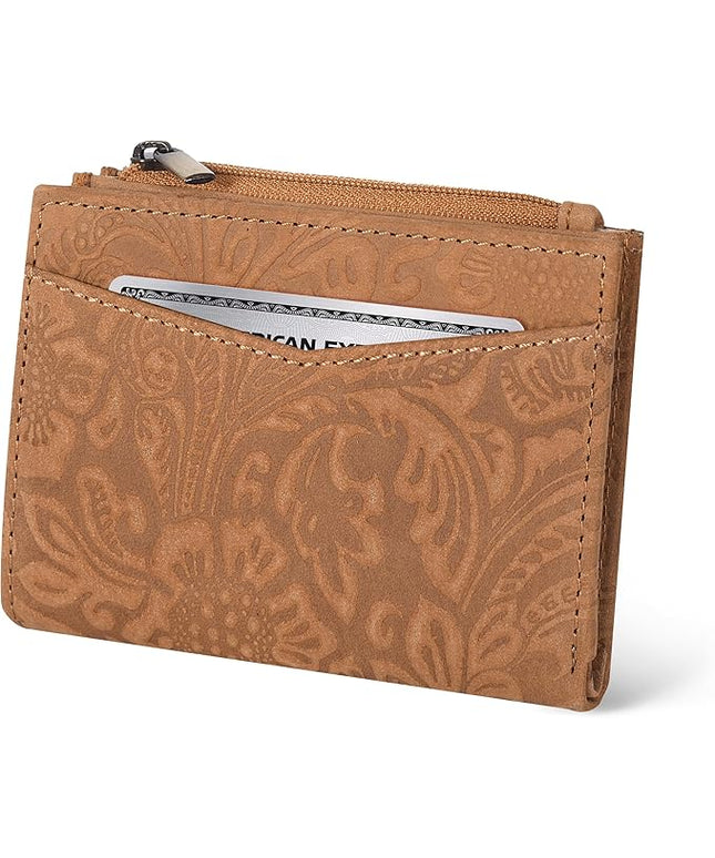 Oak Leathers Leather Wallet For Women - Small RFID Coin Purse Credit Card & ID Holder for Ladies, Gift for Women's, Bifold Wallets (Crazy Horse Cognac Flower)