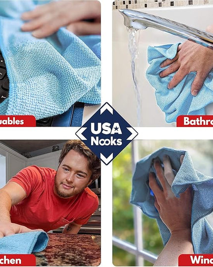 USANOOKS Microfiber Cleaning Cloth - Turq - 100Pcs (12.5x12.5 inch) High Performance - 1200 Washes, Ultra Absorbent Car Towel Traps Grime & Liquid for Streak-Free Mirror Shine - car Washing Cloth