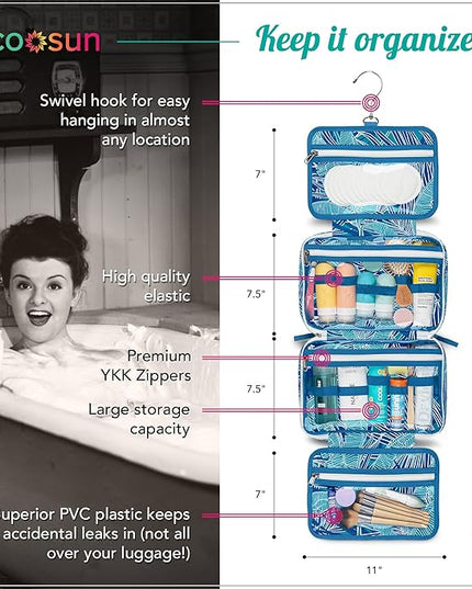 Eco Sun Hanging Travel Toiletry Bag — Designed in Hawaii — Water-resistant Travel Organizer for Bathroom Accessories