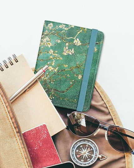 ACdream Passport Holder Cover, Leather Travel Wallet Case, RFID Blocking Document Organizer Protecrtor, with Slots for Credit Cards, Boarding Pass, for Women and Men, Blossom