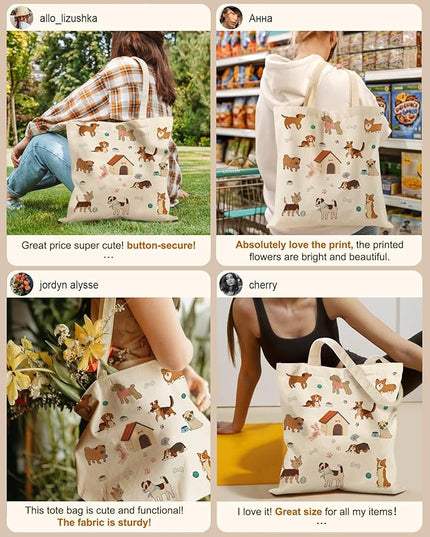 Canvas Tote Bag with Pockets - Aesthetic Reusable Totes for Women Ladies Cute Printed Cloths Canvas Shoulder Bag