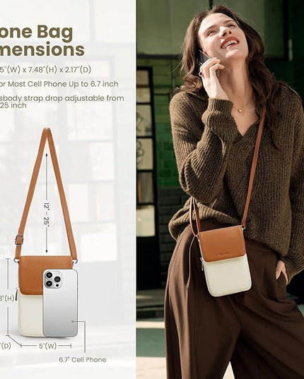 befen Genuine Leather Small Crossbody Bags for Women, Cell Phone Cross body Purse Bag with RFID Blocking Card Slots