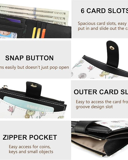 yiijay Small Wallet for Women RFID Blocking Tassle Bifold Slim Thin Leather Wallet Credit Card Holder Wallet Ladies Mini Wallet with Zipper Pocket