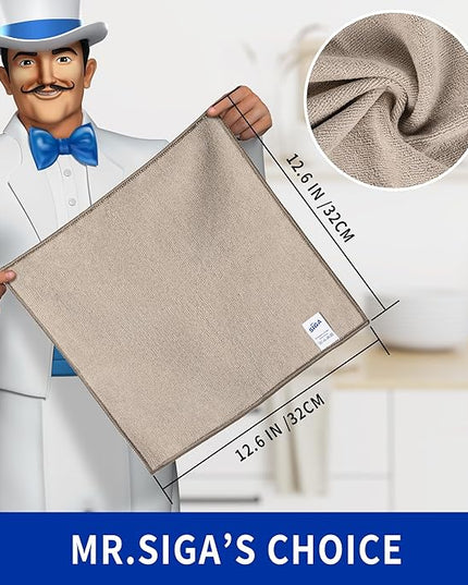MR.SIGA Microfiber Cleaning Cloths, All-Purpose Surface Microfiber Towels, Streak Free Cleaning Rags, Pack of 12, Wheat, Size 32 x 32 cm(12.6 x 12.6 inch)