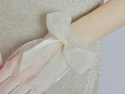 Sahabowi Satin Gloves Formal Bridal Banquet Party Wedding Opera Solid Colorful Mitten For Women