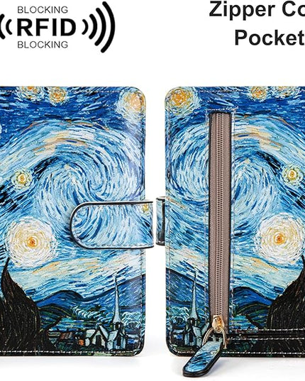 Passport Holder for Travel Essentials, RFID Blocking Passport Wallet Cover with Magnetic Closure, Passport Book Holders for Women and Men (Van Gogh The Starry Night)