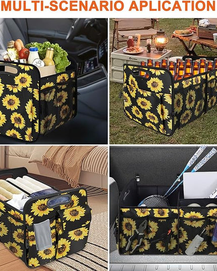 Trunk Organizer, Collapsible Trunk Organizers and Storage, Car Accessories for Women and Men, Multi-Compartment Trunk Storage Organizer for SUV, Car, Mini-Van - Sunflower