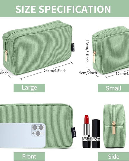 MAGEFY Small Makeup Bag for Purse Mini Cosmetics Bag Corduroy Cute Cosmetic Pouch for Women with Slip-in Pockets