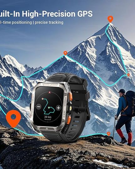 Military Smart Watches for Men (Answer/Make Calls),1.91"Fitness Smart Watch for Android and iPhone, GPS Fitness Trackers Watch with Flashlight/Heart Rate/Sleep/100+ Sport Modes/AI, Mens New Year Gift