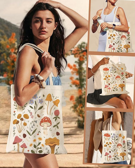 Aesthetic Canvas Tote Bag for Women - Sturdy Cloth Cotton Totes Bag with Pattern Shoulder Bag