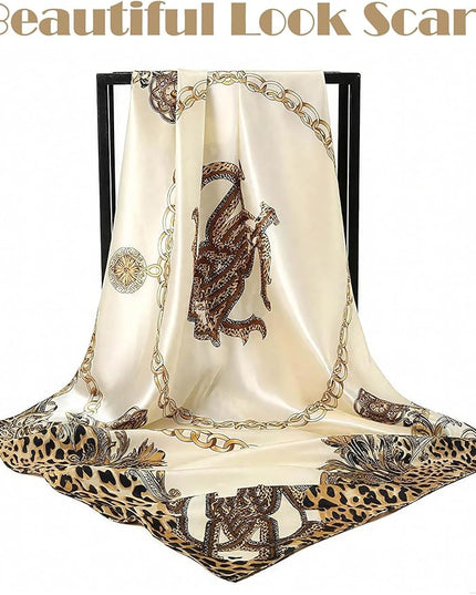 kcctoo 27.5" Mulberry Silk Feeling Head Scarf Women's Fashion Square Neck Satin Scarfs for Bag Hair Scarves Gift