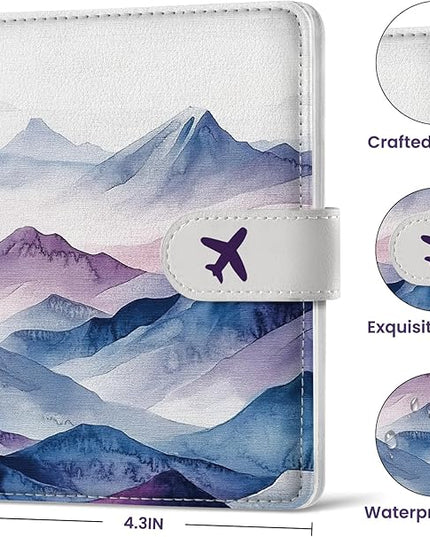 Passport Holder for Travel Essentials, RFID Blocking Leather Cover Wallet with Magnetic Closure, Aesthetic & Cute Passport Book Case for Women and Men - Hill