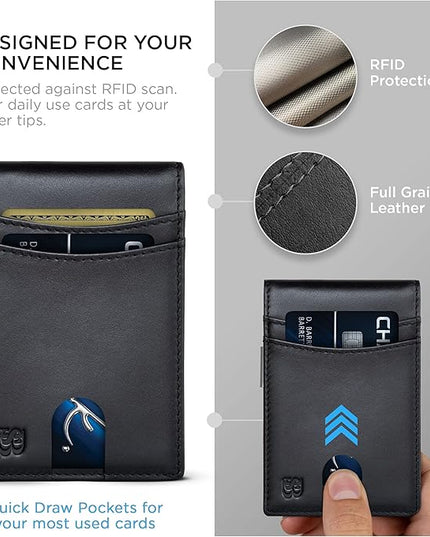 SERMAN BRANDS Mens Money Clip Wallet. RFID Blocking Slim Front Pocket Wallets for Men, Full Grain Leather RFID Minimalist Card Holder | RFID Blocking, Slim, Front Pocket, RFID, Minimalist, Card Holder