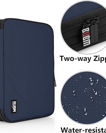 BUBM Double Layer Electronic Accessories Organizer, Travel Gear Bag for Cables, USB Flash Drive, Plug and More, Perfect Size Fits for iPad Mini (Medium, Dark Blue)